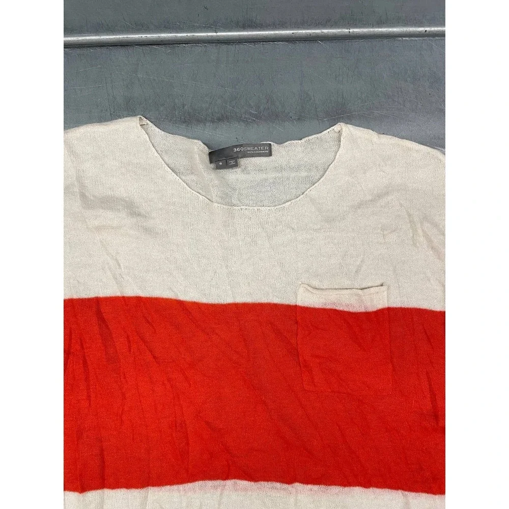 360 Cashmere Sleeveless Shirt Top Womens Small Off White Orange Knit Lightweight - Picture 2 of 7